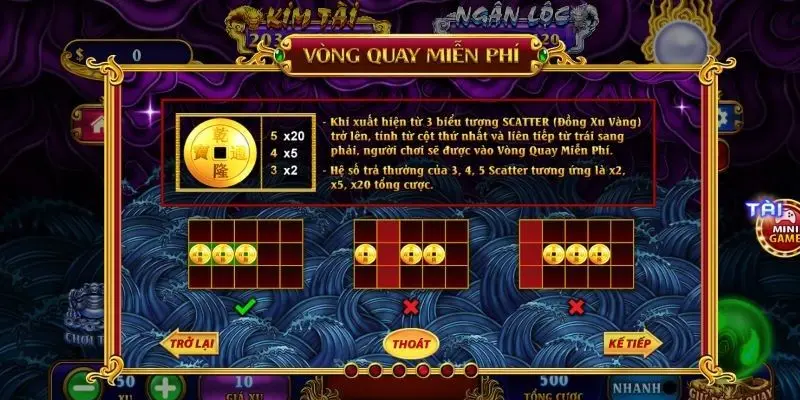 Vòng quay miễn phí trong slot game Ngũ Long Kho Tàng 